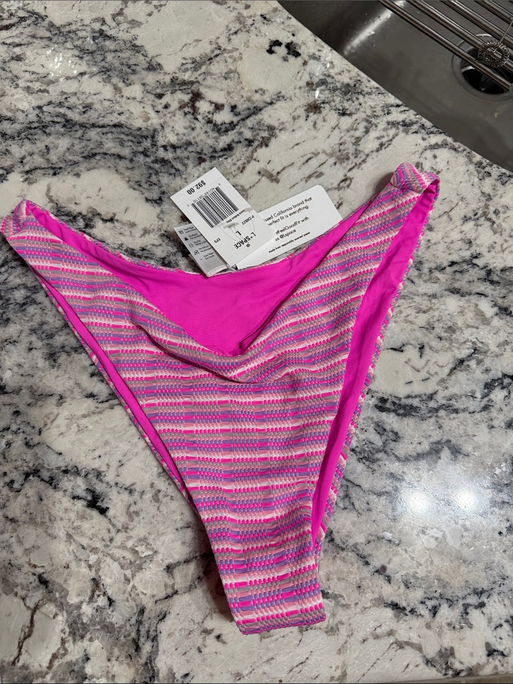 L*Space Brittany Cabana Bikini bottom Electric Pique Pink Striped